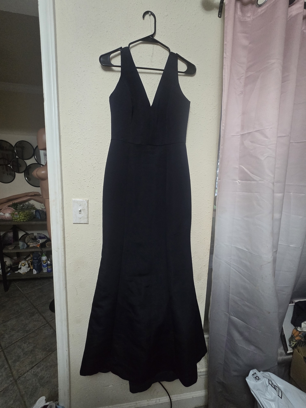Sleeveless V-Neck Navy Mermaid Gown - Picture 3 of 9